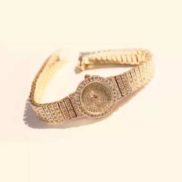Gold Tone Iced Out Ladies Watch Bling Stones - Picture 2 of 3